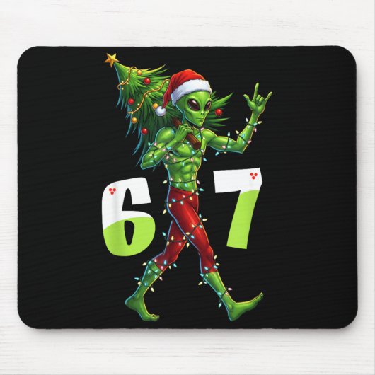 Lustiger Weihnachts-Alien-Sechs-Sieben-Meme 67 Wei Mousepad (Vorne)