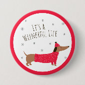 Lustiger Weihnachts-Dachshund Button (Vorderseite)