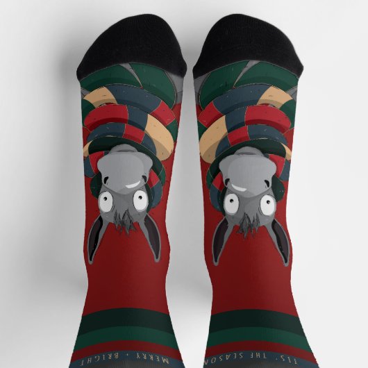 Lustiger Weihnachts Esel Cartoon Rot Socken (Oben)