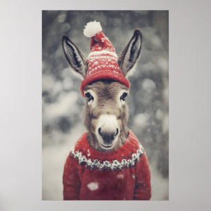 Lustiger Weihnachts-Esel-Druck Retro-Wintertier Poster
