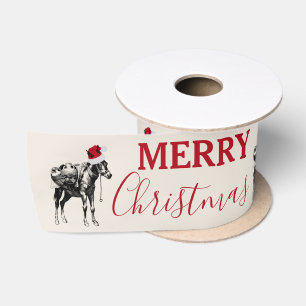Lustiger Weihnachts-Esel mit Santa-Hut im Vintage- Satinband