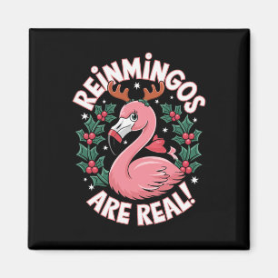 Lustiger Weihnachts-Flamingo-Rentier-Feiertag Froh Magnet