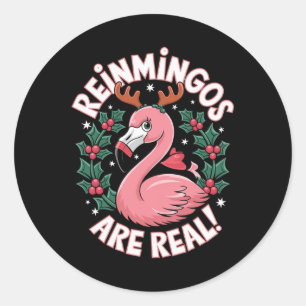 Lustiger Weihnachts-Flamingo-Rentier-Feiertag Froh Runder Aufkleber