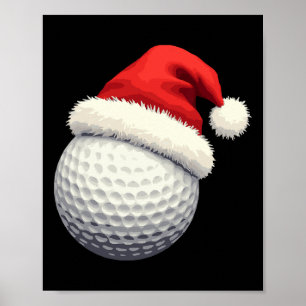 Lustiger Weihnachts-Golf-Santa-Ball mit Hut an Wei Poster