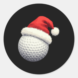 Lustiger Weihnachts-Golf-Santa-Ball mit Hut an Wei Runder Aufkleber