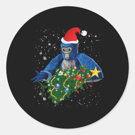Lustiger Weihnachts-Gorilla-Tag Runder Aufkleber (Vorderseite)