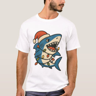 Lustiger Weihnachts-Hai-Santa-Hut T-Shirt