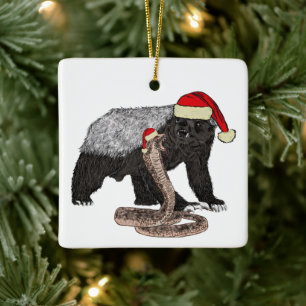 Lustiger Weihnachts-Honigdachs Keramikornament