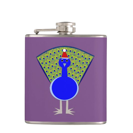 Lustiger Weihnachts-Pfau Flachmann (Vorderseite)