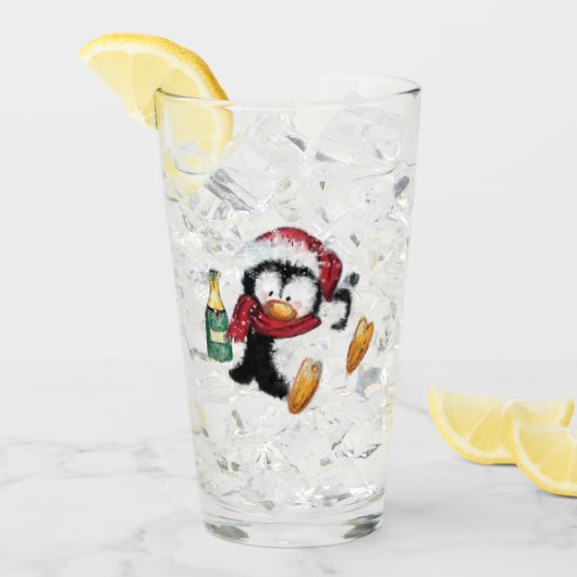 Lustiger Weihnachts-Pinguin-Glas Glas (Vorderseite Ice)