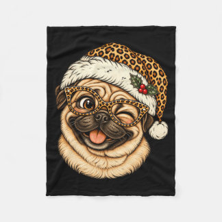 Lustiger Weihnachts-Pug mit Leoparden-Weihnachtsma Fleecedecke