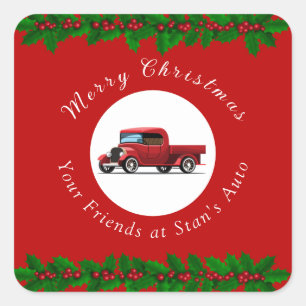 Lustiger Weihnachts-Roter-LKW-Mechaniker-Autorepar Quadratischer Aufkleber