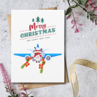 Lustiger Weihnachts-Santa im Flugzeug und Foto 
