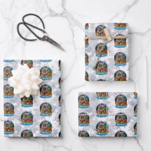 Lustiger Weihnachts-Santa-Pug-Schneekugel Weihnach Geschenkpapier Set