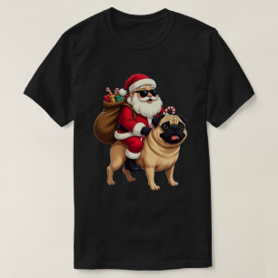 Lustiger Weihnachts-Santa-Reit-Pug T-Shirt