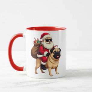 Lustiger Weihnachts-Santa-Reit-Pug Tasse