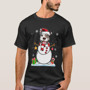 Lustiger Weihnachts-Santa-Schneemann-Pitbull-Hunde T-Shirt