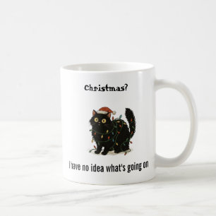 Lustiger Weihnachts-Schwarzkatzen-Lichter-Mug Kaffeetasse