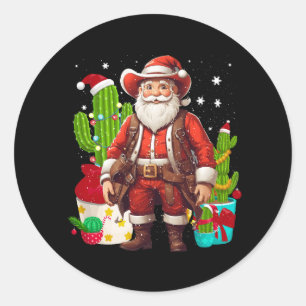 Lustiger Weihnachts-Western-Cowboy-Santa-Claus und Runder Aufkleber