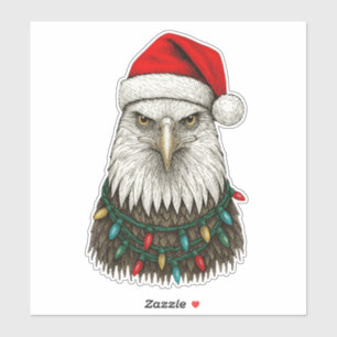 Lustiger Weihnachtsadler mit Santa-Hut und Feierta Aufkleber