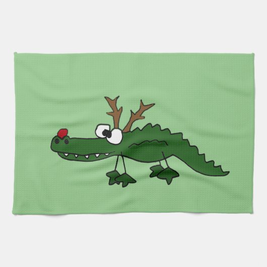 Lustiger Weihnachtsalligator als Ren Geschirrtuch (Horizontal)