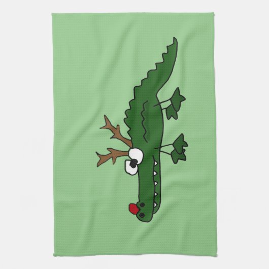 Lustiger Weihnachtsalligator als Ren Geschirrtuch (Vertikal)