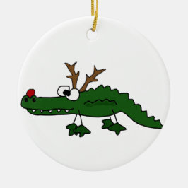 Lustiger Weihnachtsalligator als Ren Keramikornament