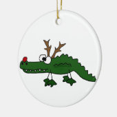 Lustiger Weihnachtsalligator als Ren Keramikornament (Links)