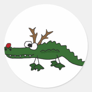 Lustiger Weihnachtsalligator als Ren Runder Aufkleber
