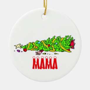Lustiger Weihnachtsbaum-Cartoon Keramikornament