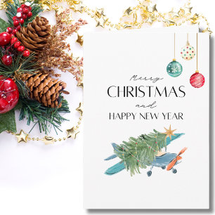 Lustiger Weihnachtsbaum im Flugzeug & Familienfoto Karte