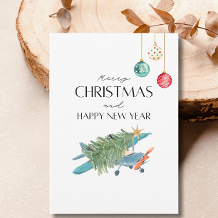 Lustiger Weihnachtsbaum im Flugzeug & Familienfoto Karte