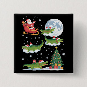 Lustiger Weihnachtsbaum mit Lichtern Santa reitet Button