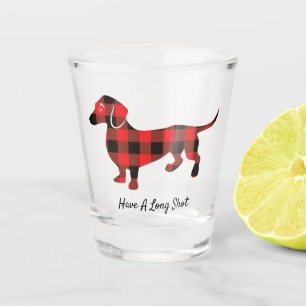 Lustiger WeihnachtsDackel-Flanell kariert Schnapsglas