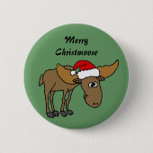 Lustiger Weihnachtselch-Cartoon Button (Vorderseite)