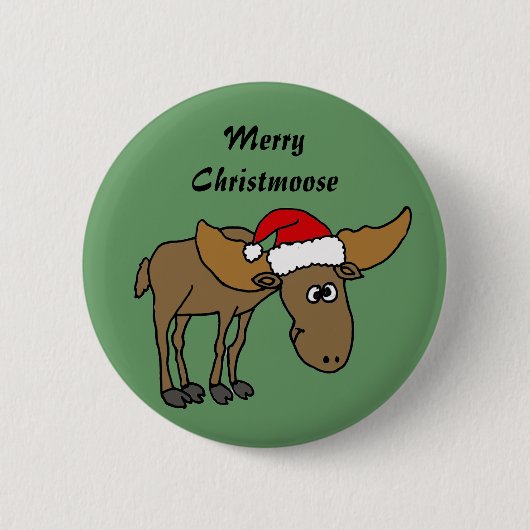 Lustiger Weihnachtselch-Cartoon Button (Vorderseite)