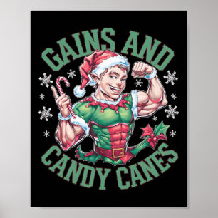 Lustiger Weihnachtself-Gym-Workout-Gewinn und Cand Poster