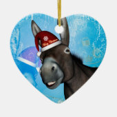 Lustiger Weihnachtsesel mit Weihnachtshut Keramikornament (Vorne)