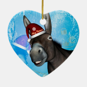 Lustiger Weihnachtsesel mit Weihnachtshut Keramikornament