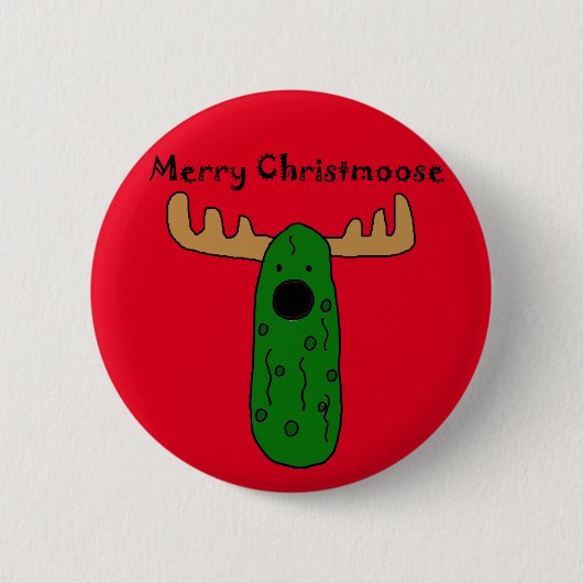 Lustiger Weihnachtsessiggurken-Elch-Cartoon Button (Vorderseite)