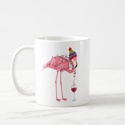 Lustiger Weihnachtsflamingo mit Wein Kaffeetasse (Links)