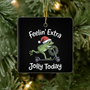 Lustiger Weihnachtsfrosch fühlt sich heute besonde Keramikornament