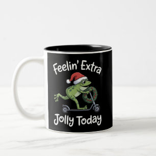 Lustiger Weihnachtsfrosch fühlt sich heute besonde Zweifarbige Tasse