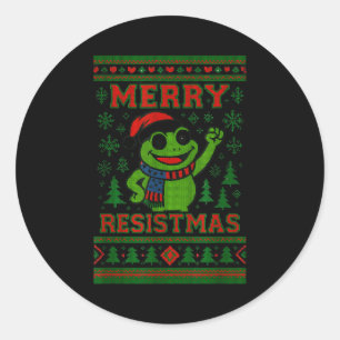 Lustiger Weihnachtsfrosch-Meme Resistmas-Feiertags Runder Aufkleber