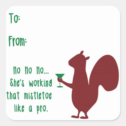 Lustiger Weihnachtsgeschenk-Umbau mit Eichhörnchen Quadratischer Aufkleber (Vorderseite)