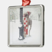 Lustiger Weihnachtshund leckt Polen Silbernes Ornament (Links)