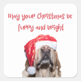 lustiger Weihnachtshund Quadratischer Aufkleber