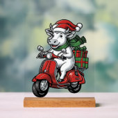 Lustiger Weihnachtskuh-Fahr-Roller im Vintage-Desi Acrylschild (Neutral)