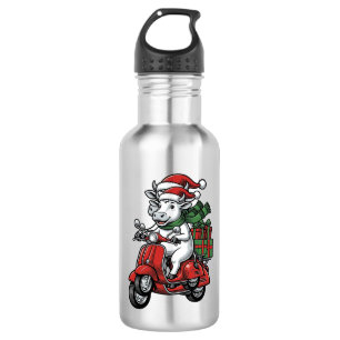 Lustiger Weihnachtskuh-Fahr-Roller im Vintage-Desi Edelstahlflasche