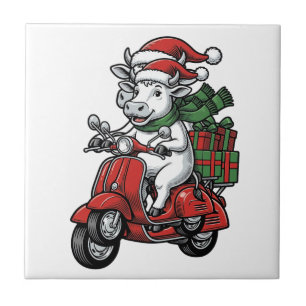 Lustiger Weihnachtskuh-Fahr-Roller im Vintage-Desi Fliese